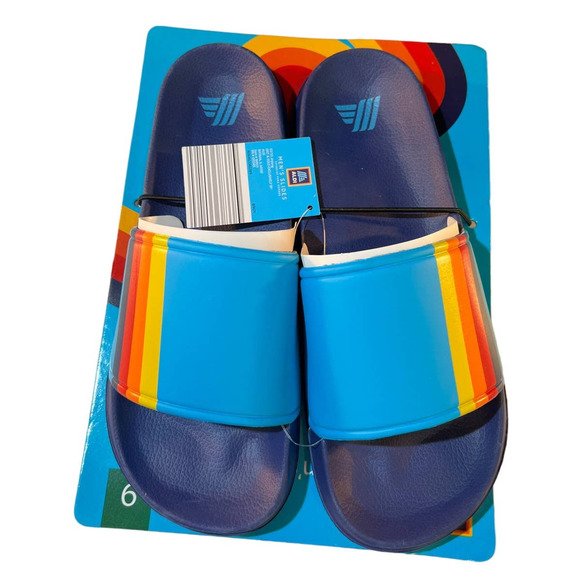 Aldi Navy/Rainbow Blue Slides - Size 10 - Picture 1 of 4